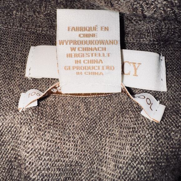 Ellen Tracy Medium Brown 100% Extra Fine Merino Wool Sweater Cable Cowl Cardigan - Picture 5 of 6